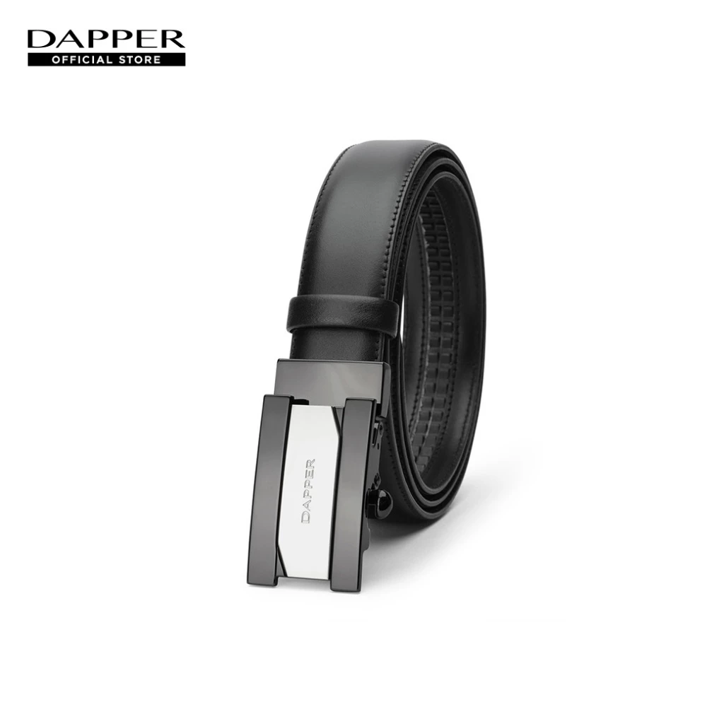 DAPPER เข็มขัดหนังแท้ ปรับสายได้ Ratchet Belt with Automatic Click Buckle สีดำ (BBC/BK/1276AG3)