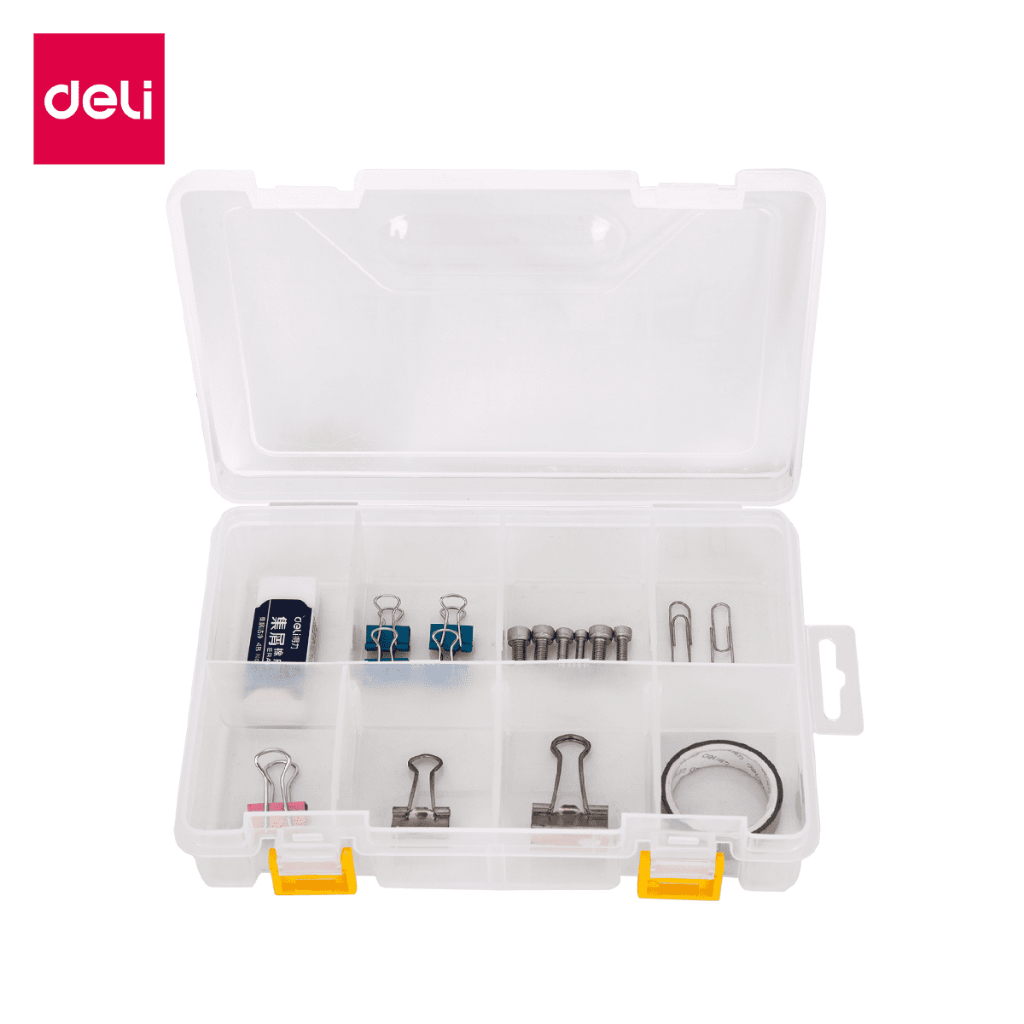 deli กล่องพลาสติกใส 8 ช่อง กล่องเก็บอุปกรณ์ น้ำหนักเบา ไม่แตกหักง่าย พกพาได้สะดวก Tool box