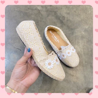 รองเท้าslip-on ถักโครเชต์ดอกเดซี่ 35-41 สินค้าพร้อมส่ง✅