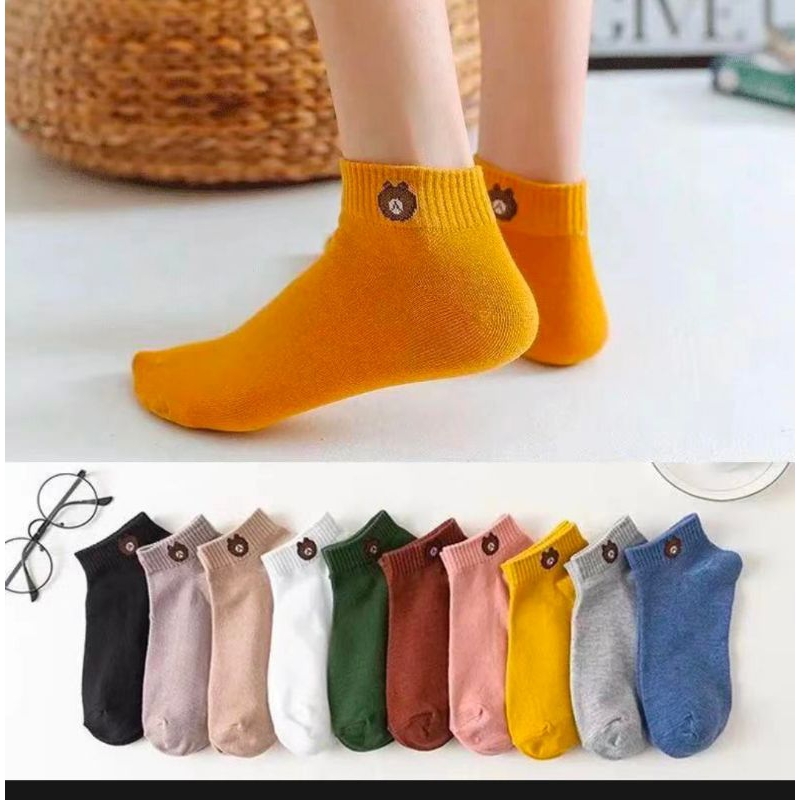 ถุงเท้าหมีบราว์1ถุง10คู่10สีแถมถุงน่ารัก