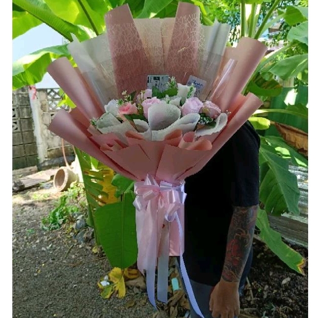 ช่อเปล่า-ช่อดอกไม้-ช่อดอกไม้ธนบัตรสีชมพูขาว (เปลี่ยนสีได้)10-30ใบ