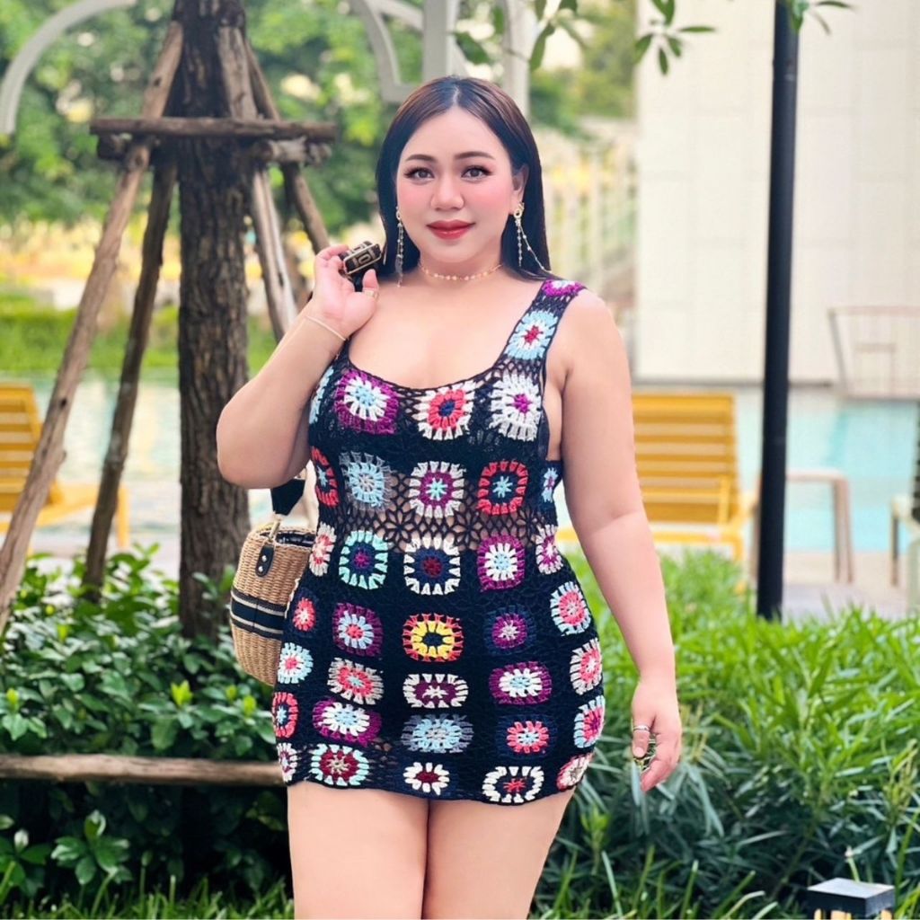Plus size มินิเดรสกล้ามไหมพรมถักหลากสี ถักทั้งตัว สีสันสวยน่ารัก