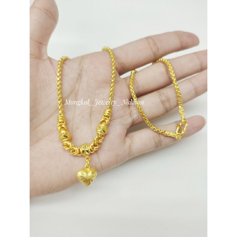 (แถมตะขอเพิ่มฟรี 1 อัน) สร้อยคอทองลายผ่าหวายห้อยหัวใจ 1 บาท ยาว 18 นิ้ว งานหุ้มทอง งานทองเสมือนจริง งานทองไมครอน