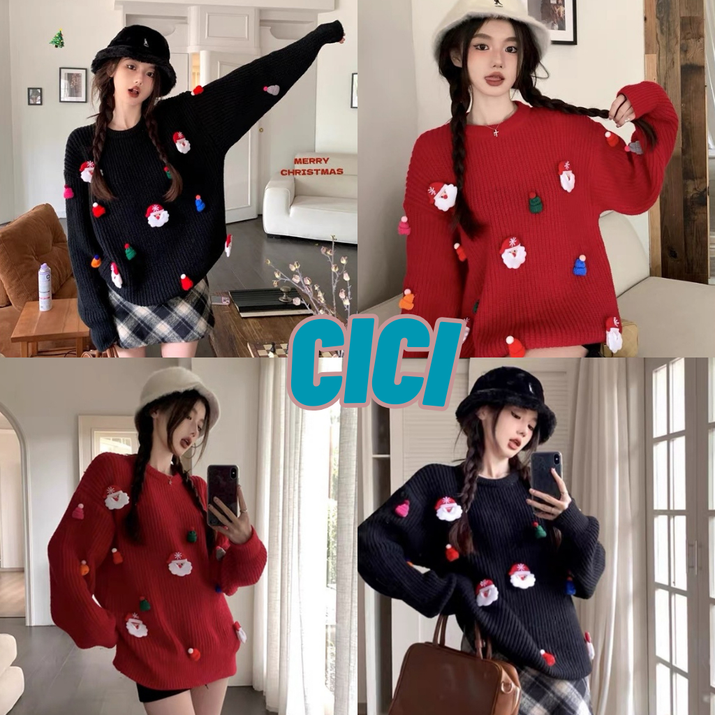 Cici(NO.Z6066)Xmas Sweater เสื้อไหมพรมเเขนยาวลายคริสต์มาส ดีเทลตุ๊กตาป๊อปอัพ ผ้านุ่ม งานน่ารัก ต้อนรับฤดูหนาว