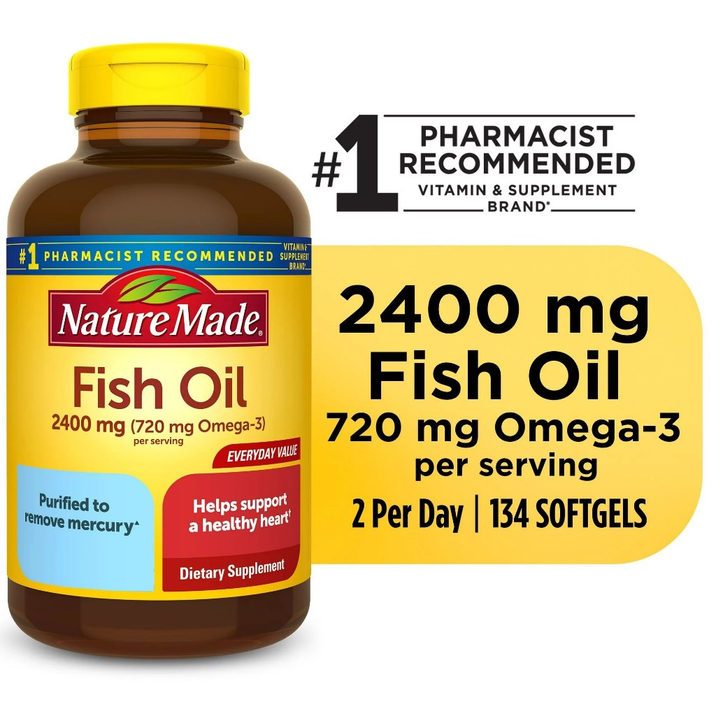fish oil บำรุงสมอง Nature Made Fish Oil 2400mg Per Serving Softgels, Omega 3 Fish Oil  134 Count