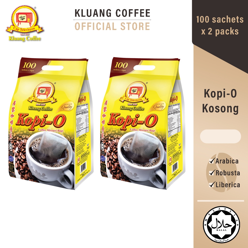 Kluang Black Coffee Cap Televisyen Kopi-O Kosong Eco Pack (100 sachets x 2 packs) กาแฟดำ อีโคแพ็ค (1