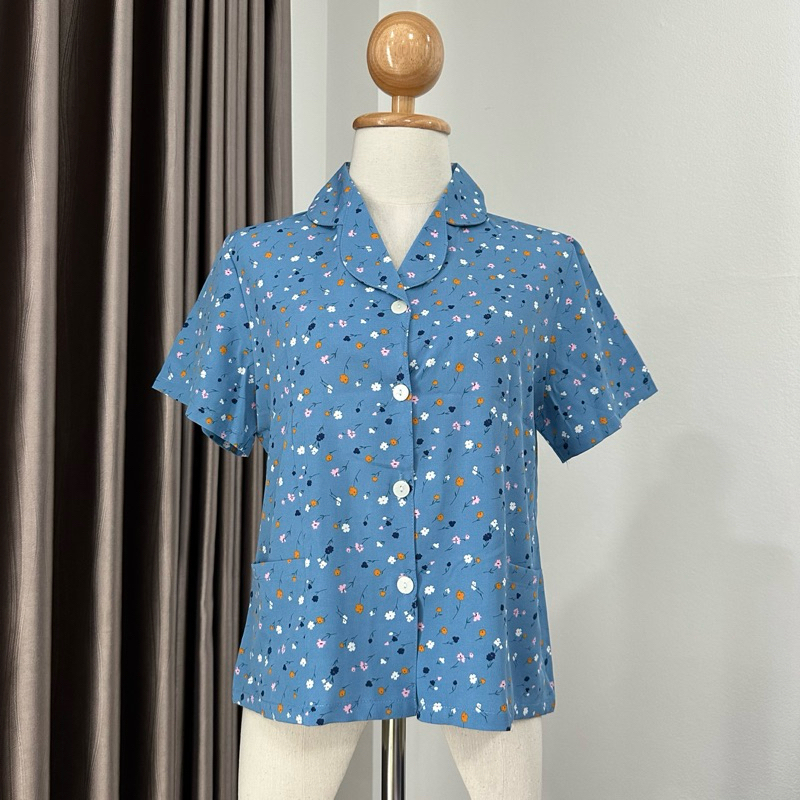เสื้อผ้าคนแก่แขนสั้นคอฮาวาย ผ้าไหมอิตาลีพิมพ์ลาย (M-XXL)
