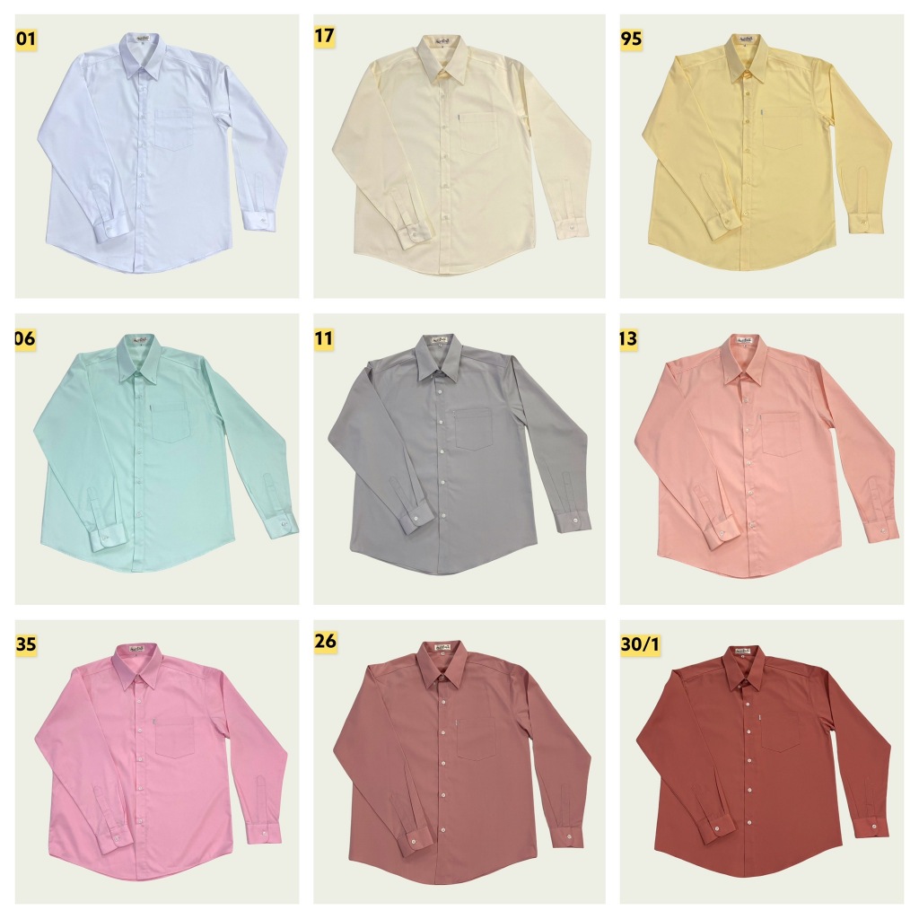 ✨เสื้อเชิ้ตผู้ชาย คอปกแขนยาว✨มีกระดุมปก มีกระเป๋า สีพื้นสีอ่อน งานตัดเย็บละเอียด ผลิตเอง พร้อมจัดส่ง