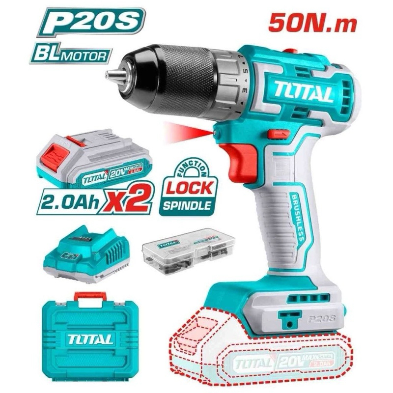 Total ชุดสว่านแบตเตอรี่ไร้สาย 20 โวลท์ (แบต 2 ก้อน) รุ่น TDLI20508 ( Cordless Drills )