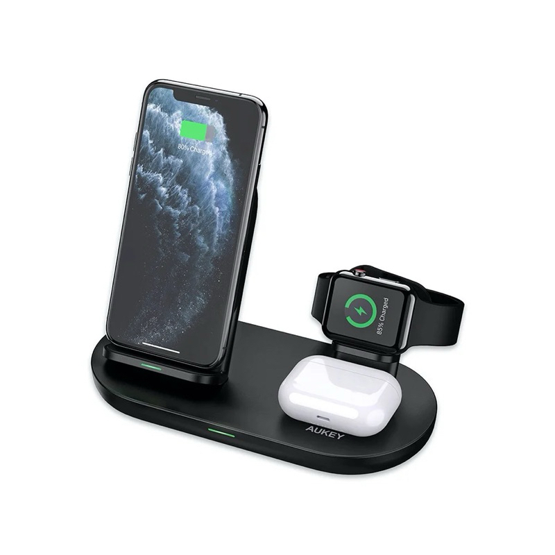 [มือ 2] ที่ชาร์จไร้สาย AUKEY Wireless Charger Stand 3-in-1 Black (LC-A3)