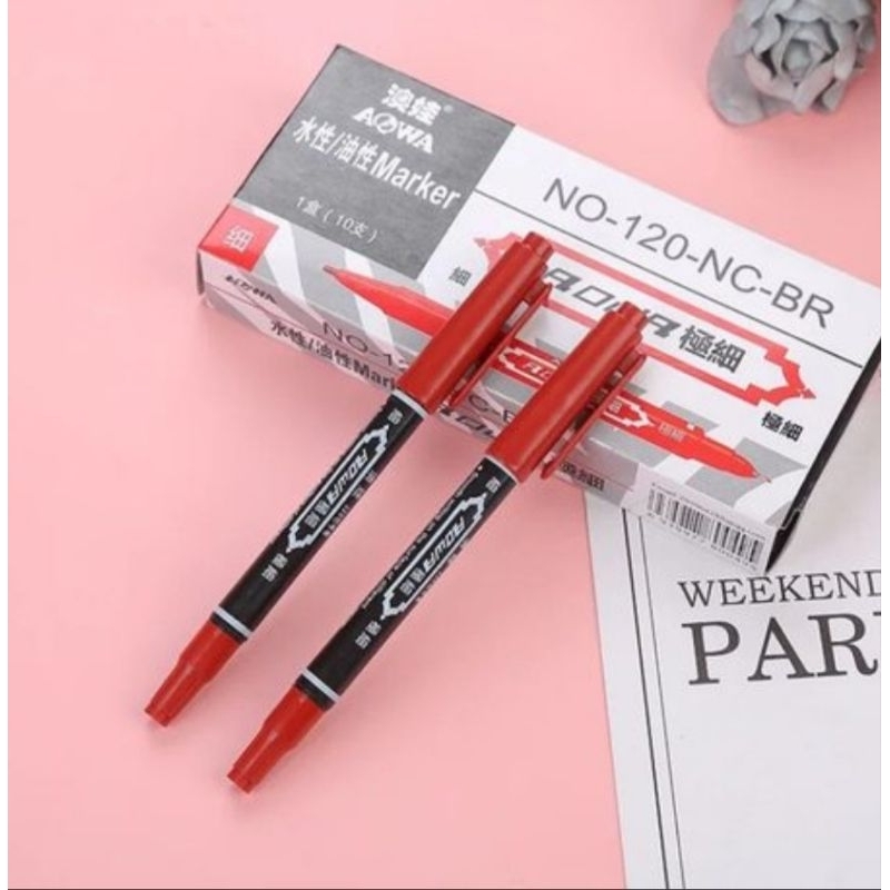 ปากกามาร์คจุดสีแดง2หัว0.6mm.และ1.2mmสำหรับจุดทรงคิ้ว