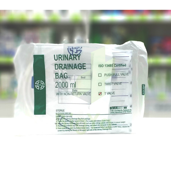 ถุงปัสสาวะ เทล่าง B.M.I. Urinary Drainage Bag ชนิด T-Valve 2000 ml.