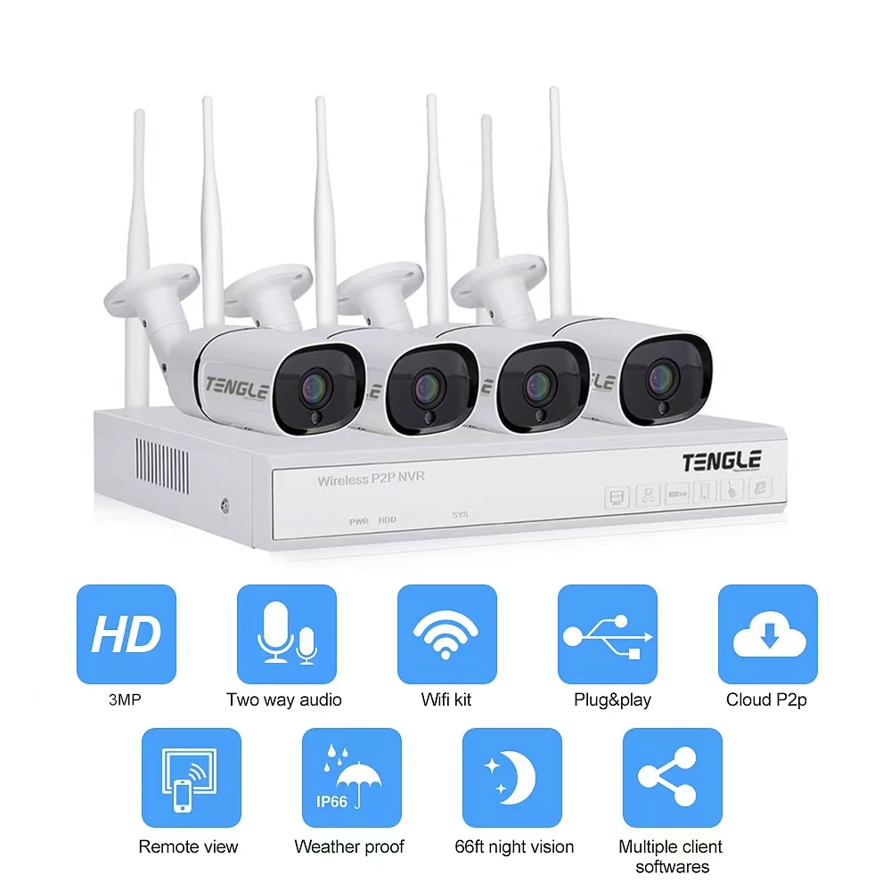 ชุดกล้องวงจรปิดไร้สาย TENGLE 3.0MP SUPER HD 1296p KiT CCTV WiFi 5G กลางคืนเป็นภาพสี บันทึกเสียงได้ ของแท้100%