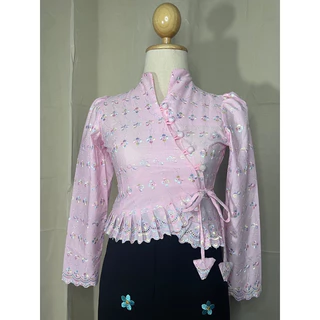 เสื้อแขนยาวลายมะลิ งานป้ายข้าง สินค้าเข้าใหม่ สวยมาก (+ เพิ่ม 1 ไซส์ด้วยค่ะ)