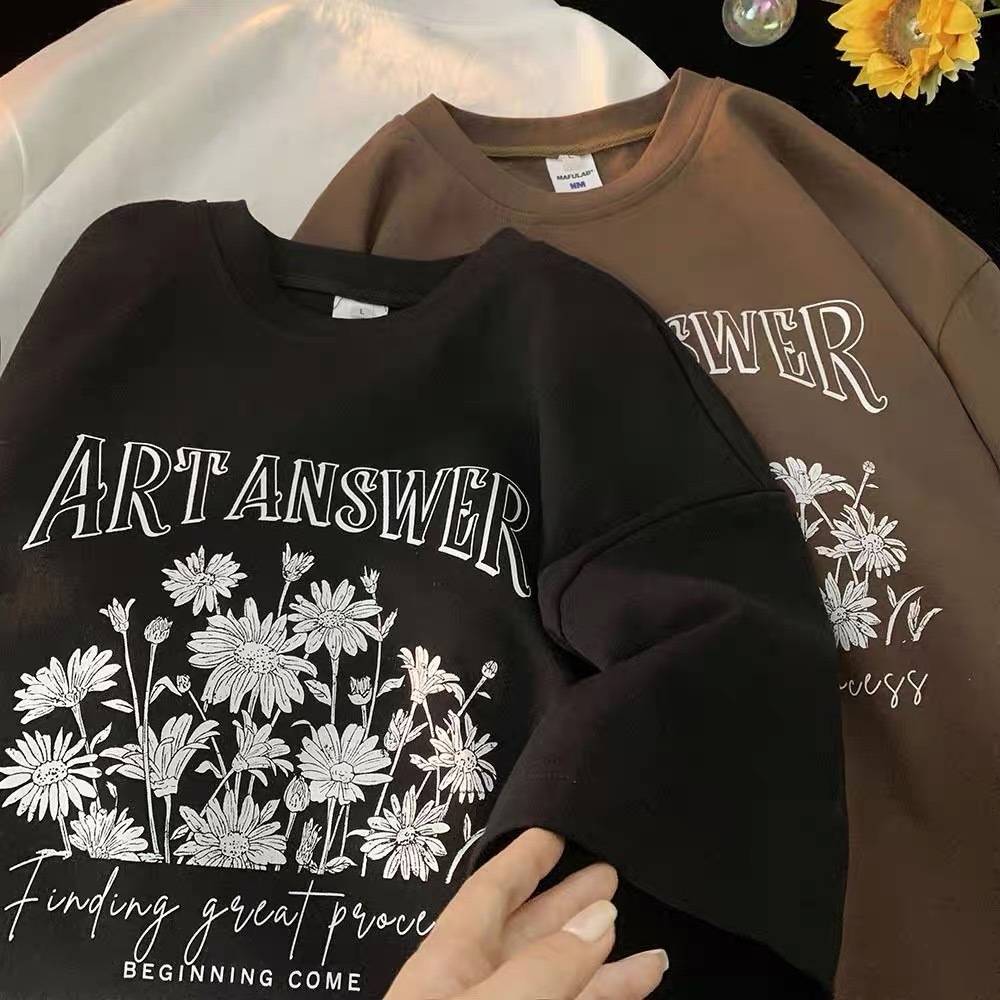 🌼เสื้อยืดแขนสั้นคอกลม🌼ลายพิมพ์ดอกไม้สุดฮิตเป็นความสวยซ่อนความเท่อยู่ภายใน ลายสุดฮิตในกลุมวัยรุ่น