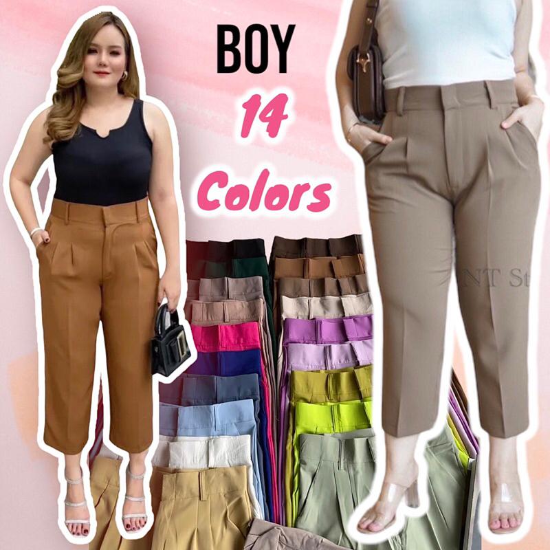 💥14 สี💥กางเกงทรงบอย 9ส่วน เอว 34-46” ผ้าเปเป้ ผ้าดี ใส่สบาย ปิดพุง ใส่ทำงาน สาวอวบ plus size พลัสไซส์ ไซส์ใหญ่ คนอ้วน