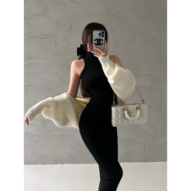 ชุดเดรสแขนกุดคอเต่าชุดกระโปรงยาวแฟชั่นสไตล์เกาหลีมาใหม่พร้อมส่ง2023