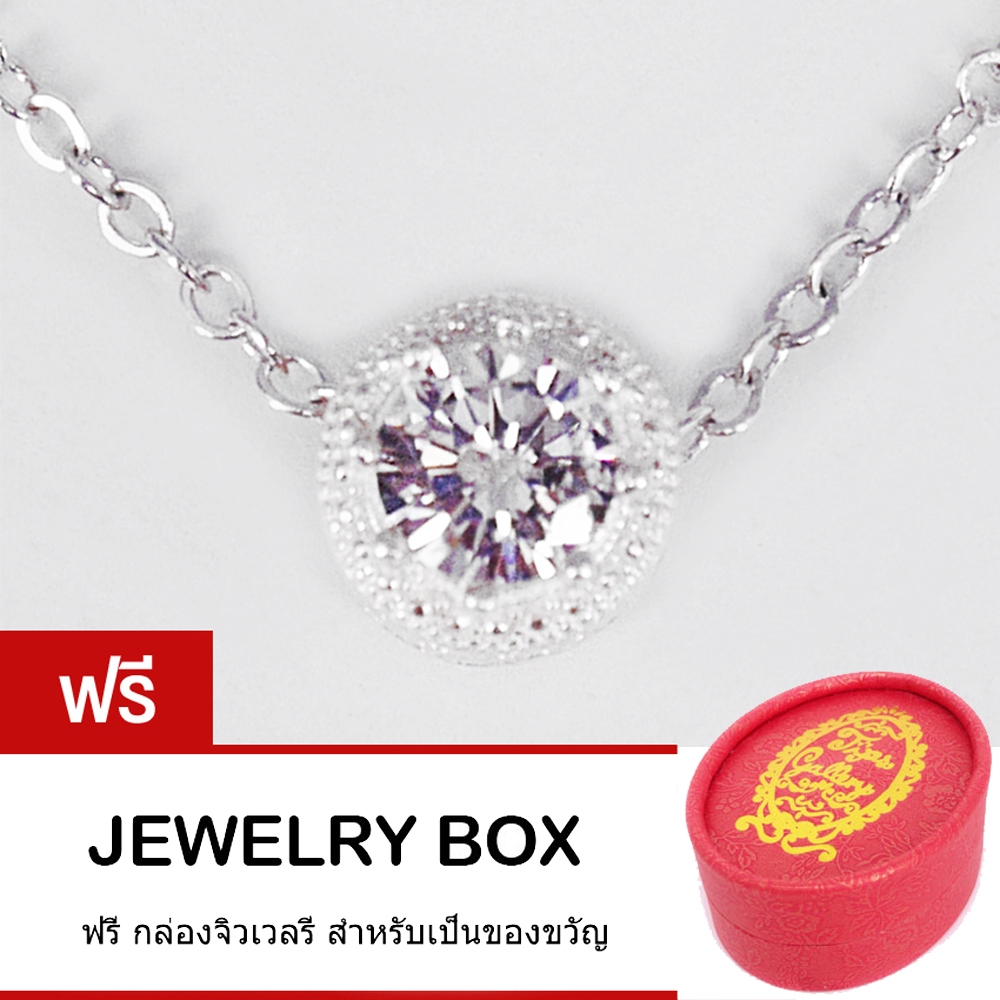 Tips Gallery สร้อยคอและจี้ชาร์มเงินแท้ 925 ฝัง เพชร CZ Hearts & Arrows Celeste  endless love TNS282