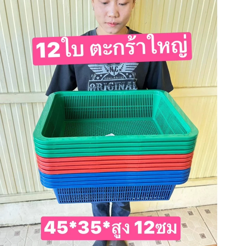 12ใบ ขนาดในรูปครับ กระบะพลาสติก ตะกร้าพลาสติก ตะแกรง ถาดปลูกผัก ตะกร้าใส่ของ ถาดเพาะถั่วงอก ตะแกรงใหญ่