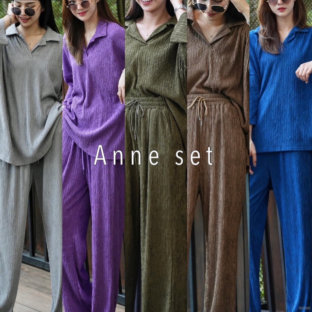 ไฮโซโก้หรู..ยิ่งใส่ดูยิ่งทรงสวย Anne set (490.-) เซตผ้าเปลือกไม้นิ่มมากก ทรงโปโลคอวี ตัวชุดสไตล์โอเวอร์ไซส์