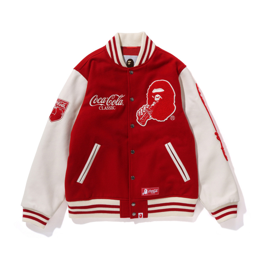 BAPE X Coca-Colar letter logo baseball jacket
