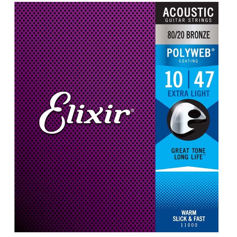 Elixir Strings 80/20 Bronze Acoustic Guitar Strings เคลือบ POLYWEB 11100 11025 1