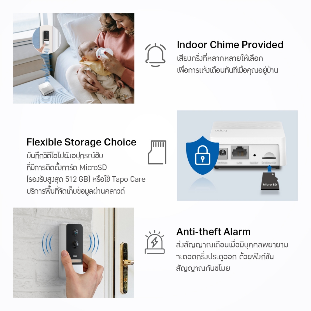 TP-Link Tapo D230S1 Smart Battery Video Doorbell กริ่งประตูอัจฉริยะ กล้อง 2K 5MP ดูและโต้ตอบได้ทันที IP64 ประกัน1ปี - รูปที่ 7