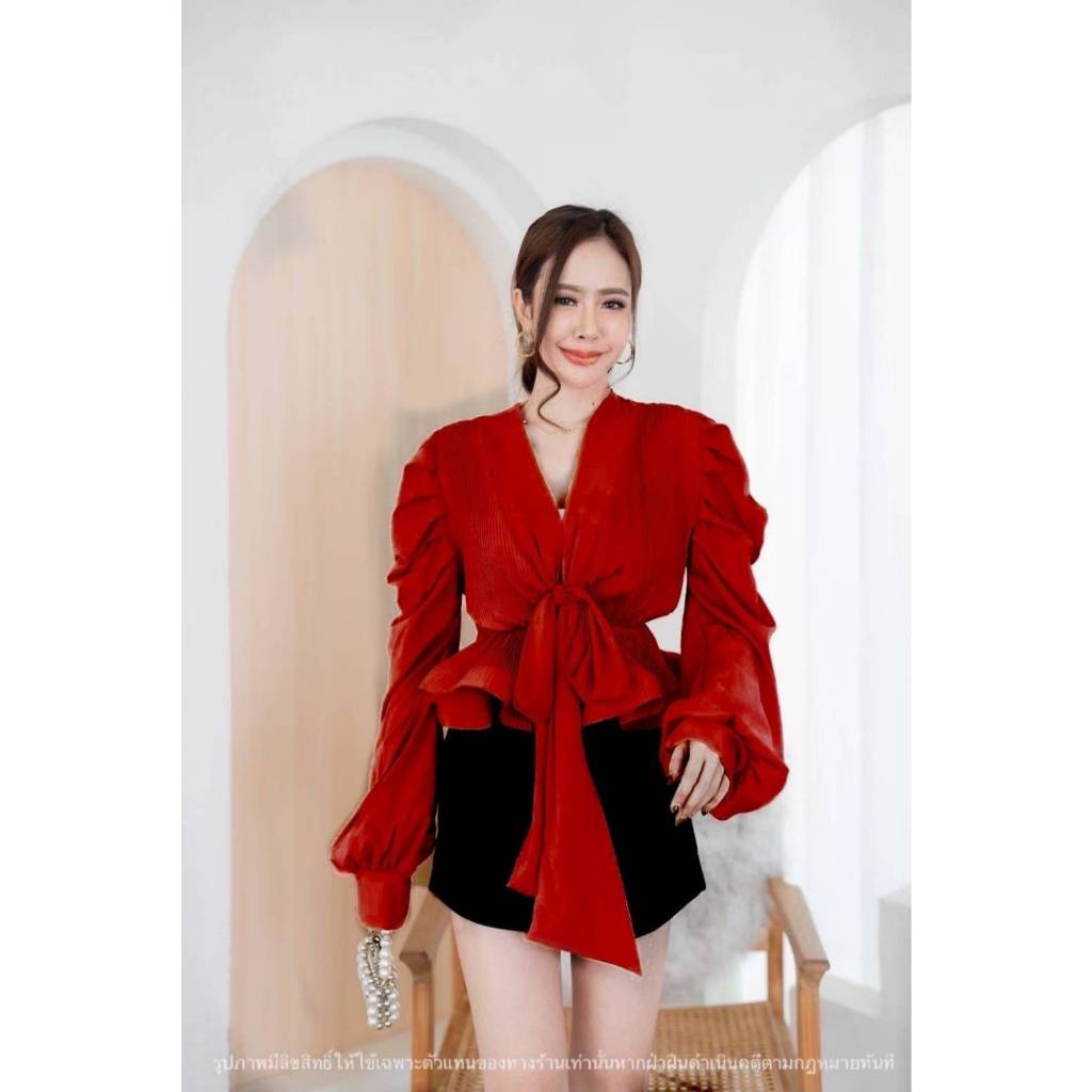 เชิ๊ตแต่งชายระบายทรงสวยผูกเอวโบว์ใหญ่