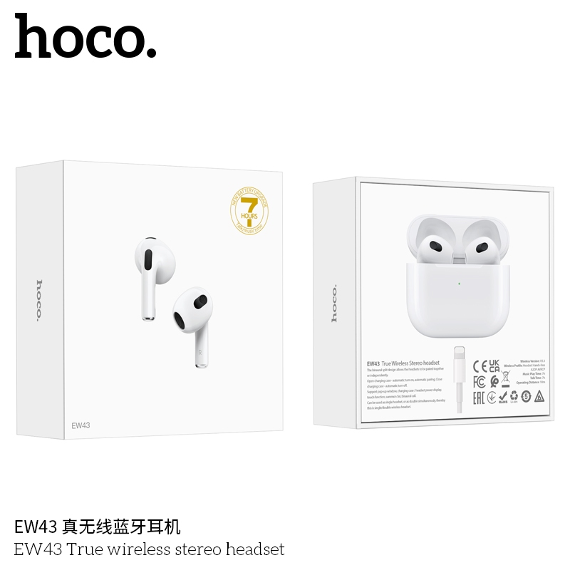 Hoco EW43 หูฟังไร้สาย TWS เสียงดี ไมค์ชัด ใช้ได้ต่อเนื่อง 7 ชม. บลูทูธ 5.3 รองรับ iOS, Android ใช้กับเคส Pods 3 hc3