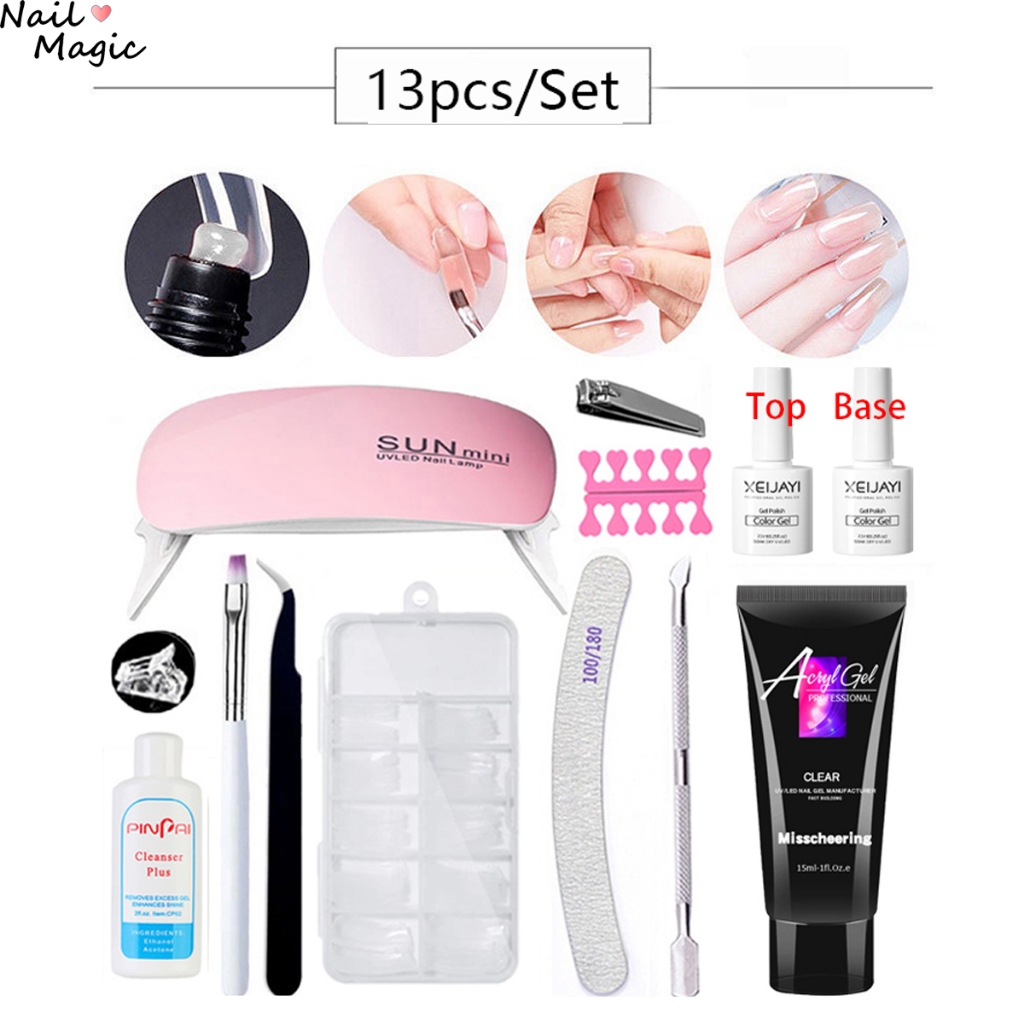 พร้อมส่ง ชุดต่อเล็บโพเจล 13ชิ้น โพลีเจล ชุดทำเล็บ เครื่องอบเล็บ Base Top ชุดอุปกรณ์ ตกแต่งเล็บด้วยหลอด UV ต่อเล็บ 15สี