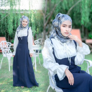 ชุดเดรส สไตล์น่ารัก แขนกระดิ่ง ทูโทน แฟชั่นมุสลิมแบบใหม่ ดีเ…