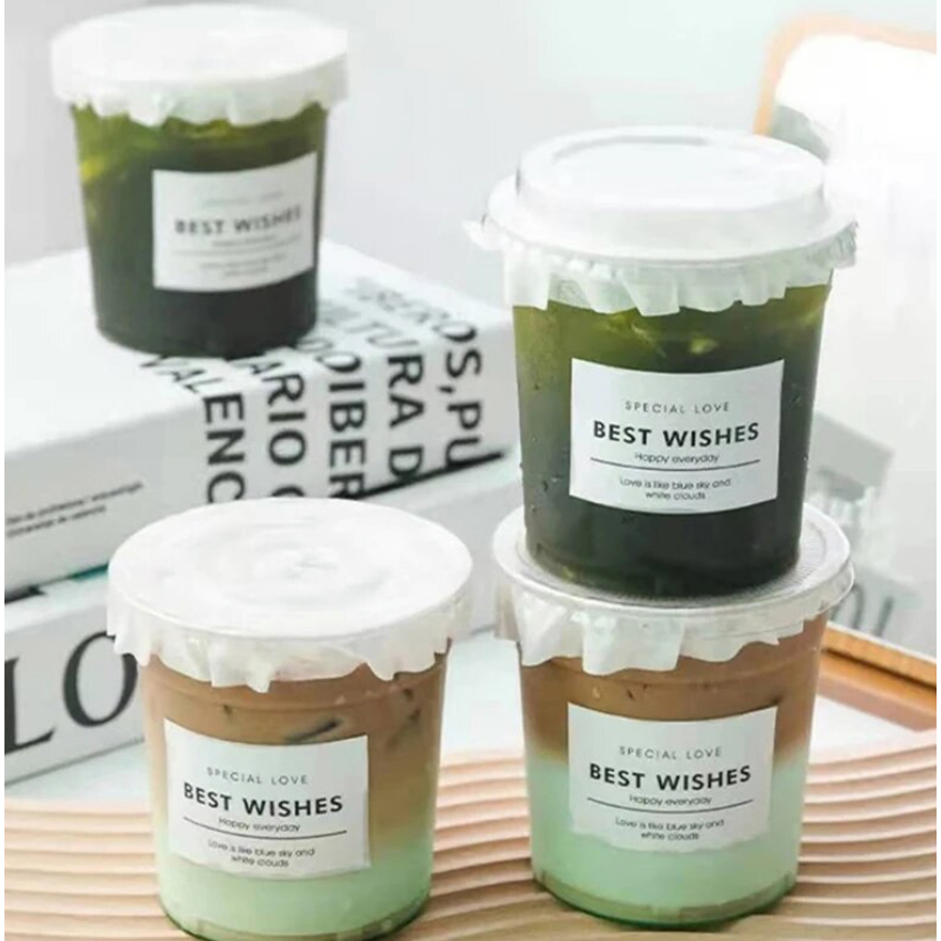 Leak Proof Paper กระดาษ ปิดปากถ้วย ภาชนะ กันรั่วซึม 100 แผ่น หลอดสามารถเจาะได้ วัสดุกระดาษ food grade แต่งปากแก้วน่ารัก