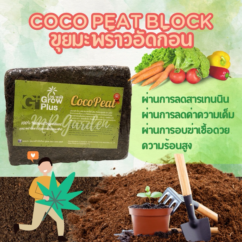 ขุยมะพร้าวอัดก้อน GP 400g. ปลอดเชื้อโรค สารแทนนินต่ำ ลดค่าความเค็ม Low tanin Coco peat block ready to use