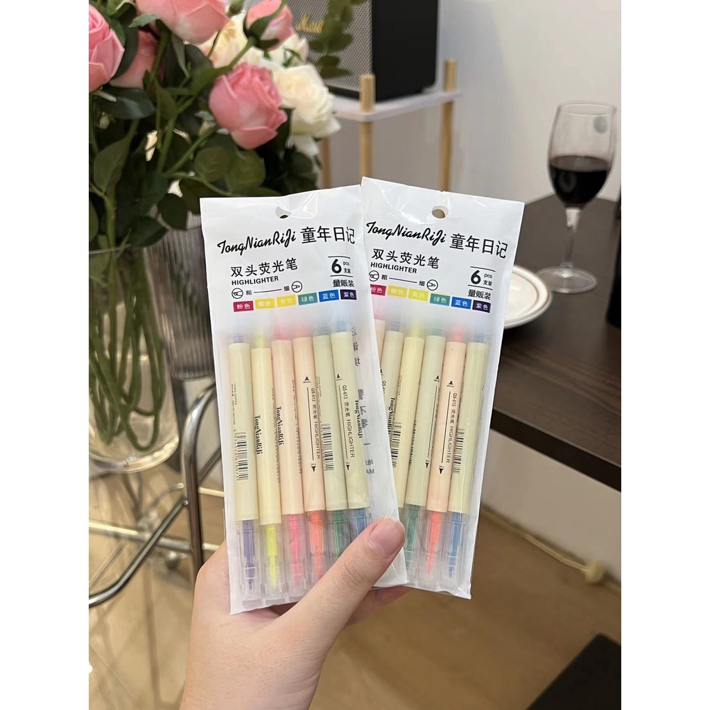 {YGB-6} (ยกแพ็ค6แท่ง) ปากกาไฮไลท์ 6 สี แท่งละ 2 หัว *ราคานี้ได้ 6 แท่ง* ไฮไลท์ ปากกาเน้นข้อความ (Highlighter)