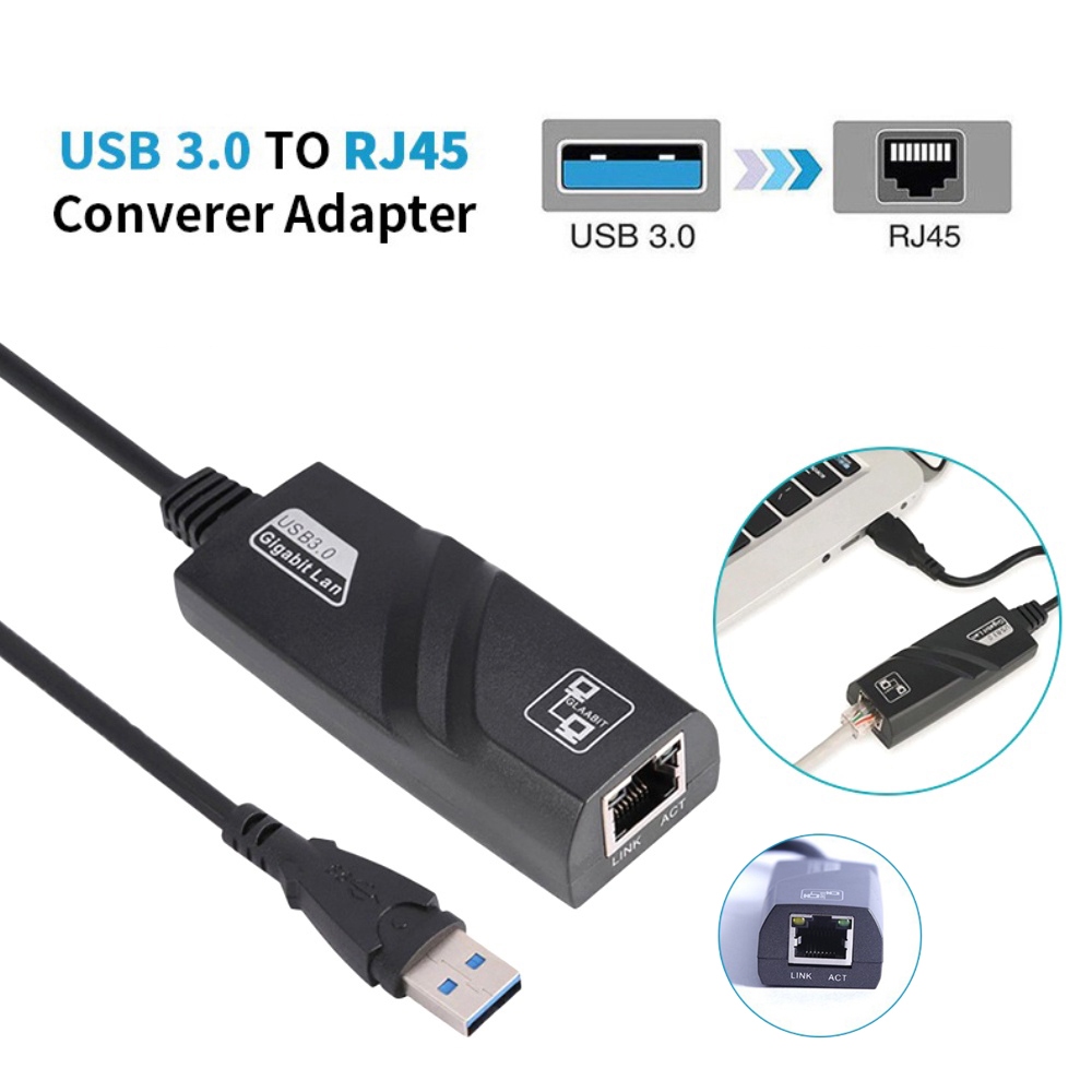 อะแดปเตอร์เครือข่าย USB 3.0 to RJ45กิกะบิตอีเธอร์เน็ตแลน สายอะแดปเตอร์ แปลง สายแลน ไดรเวอร์ในตัว For PC