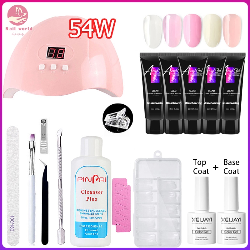 พร้อมส่งจ ชุดต่อเล็บ โพลีเจล Gel ชุดทําเล็บ ลีเจล เครื่องอบเล็บ 54W UV Led+Top+Base ชุดทําเล็บเจลครบชุด DIY ต่อเล็บpvc