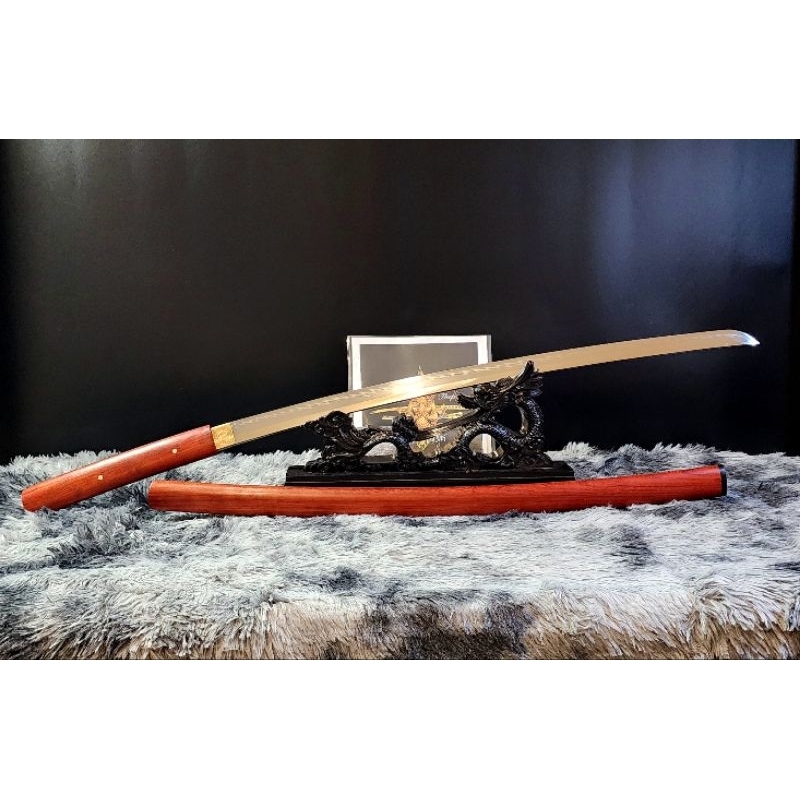 ดาบซามูไรแท้ ชิราซายะ ไม้ชิงชัน T10 ฮาม่อนไฟ ทรงโคชิราเอ๊ะ  ขนาดคาตานะ