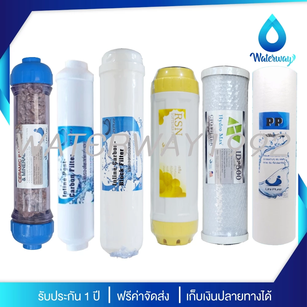 [มีบริการเปลี่ยนไส้] UNI PURE ไส้กรองน้ำ 6 ขั้นตอน รุ่น Mineral Filter ครบชุด กำจัดสารเคมี สี กลิ่น คลอรีน และมีแร่ธาตุ