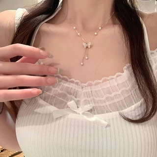 ส่งจากไทย❤️สองชั้นสร้อยคอดอกคาเมลเลียไข่มุกแฟชั่นเกาหลีใหม่โซ่ไหปลาร้าความรู้สึกขั้นสูงสําหรับผู้หญิง