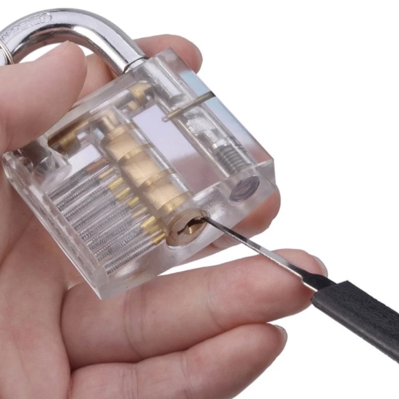 Ads ชุดเครื่องมือฝึกทักษะการไขกุญแจ พร้อมแม่กุญแจแบบโปร่งใส+ ชุดเขี่ย 10ชิ้น  พร้อมคู่มือ (สีดำ/ใส)