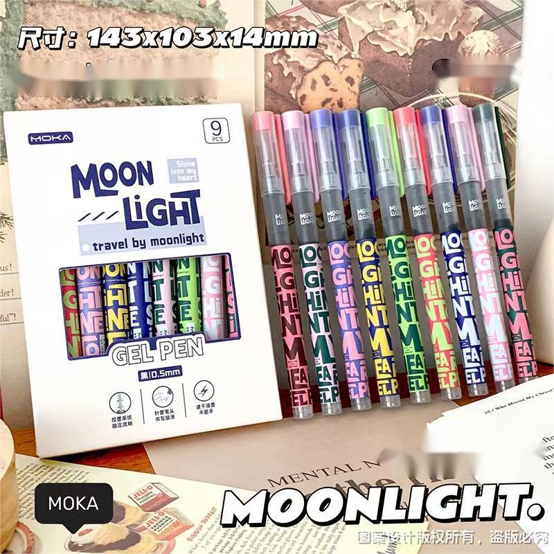 ปากกาMOKA  Moonlight ราคาต่อแท่ง  เครื่องเขียน  ปากกาเจล หมึก ปากกาทดสอบ นักเรียน เขียนลื่น ปากกาน้ํา  9 แท่ง  / กล่อง