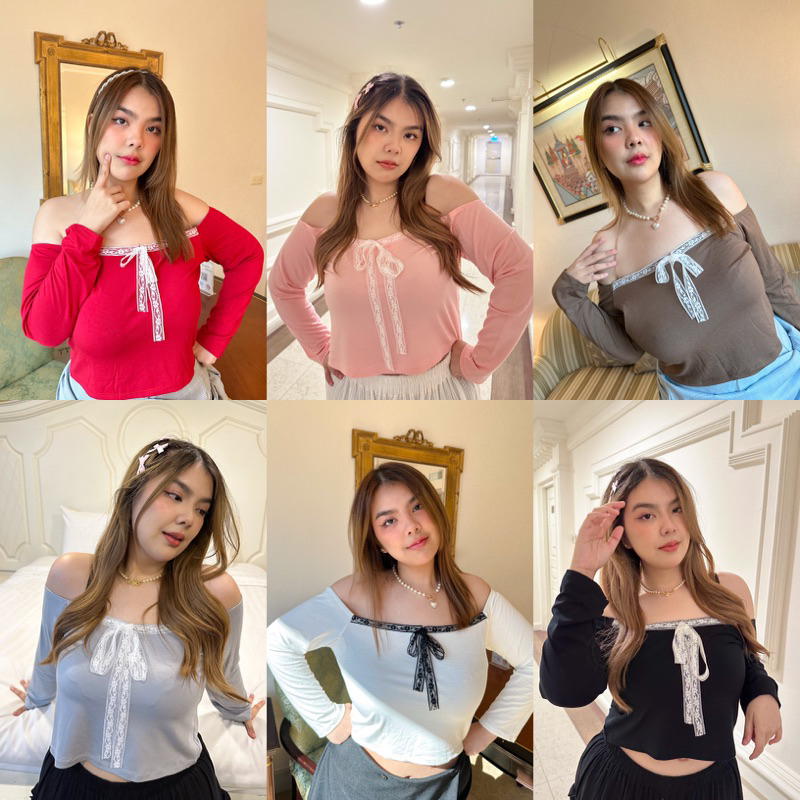 Isabel Top เสื้อแขนยาว ปาดไหล่ สาวอวบ & ไซส์เล็ก - clarine_bkk