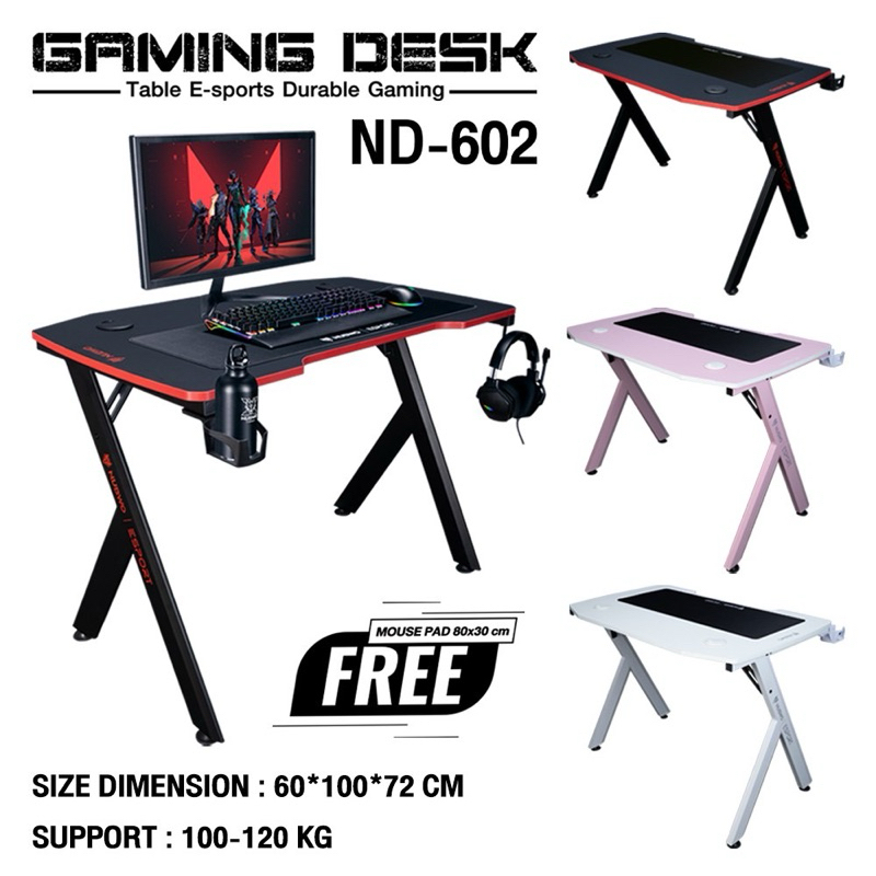 ของแท้‼️Nubwo ND-602 Gaming Desk โต๊ะคอมเกมมิ่ง ขนาด 100x 60x75 cm มีที่วางแก้ว ที่แขวนหูฟัง แข็งแรง