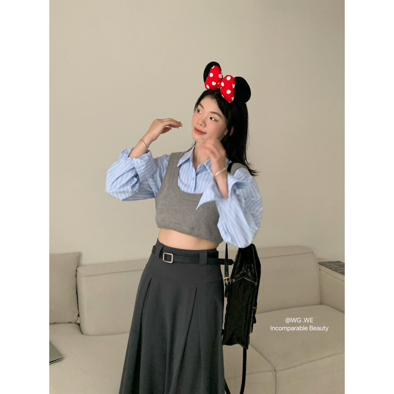 PP63 เสื้อครอปเชิ้ตแขนยาวมาพร้อมกั้กตัวนอก เย็บติดกัน - รูปที่ 5