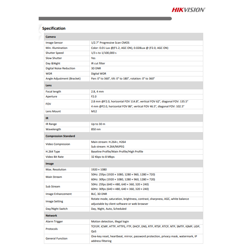 Hikvision IP Camera กล้องวงจรปิด 2MP รุ่น DS-2CD1021G0-I , DS-2CD1023G0E-I หรือ DS-2CD1023G2-LIU   2.8mm ( 4 ตัว)