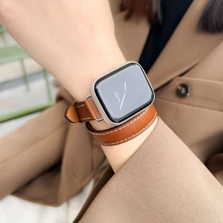 สายหนังสำหรับ iwatch 1 2 3 4 5 6 7 8 9 10 11 SE สายหนังวงกลมคู่ 38 มม.40 มม.41 มม.42 มม.44 มม.45 มม.49 มม.46มม