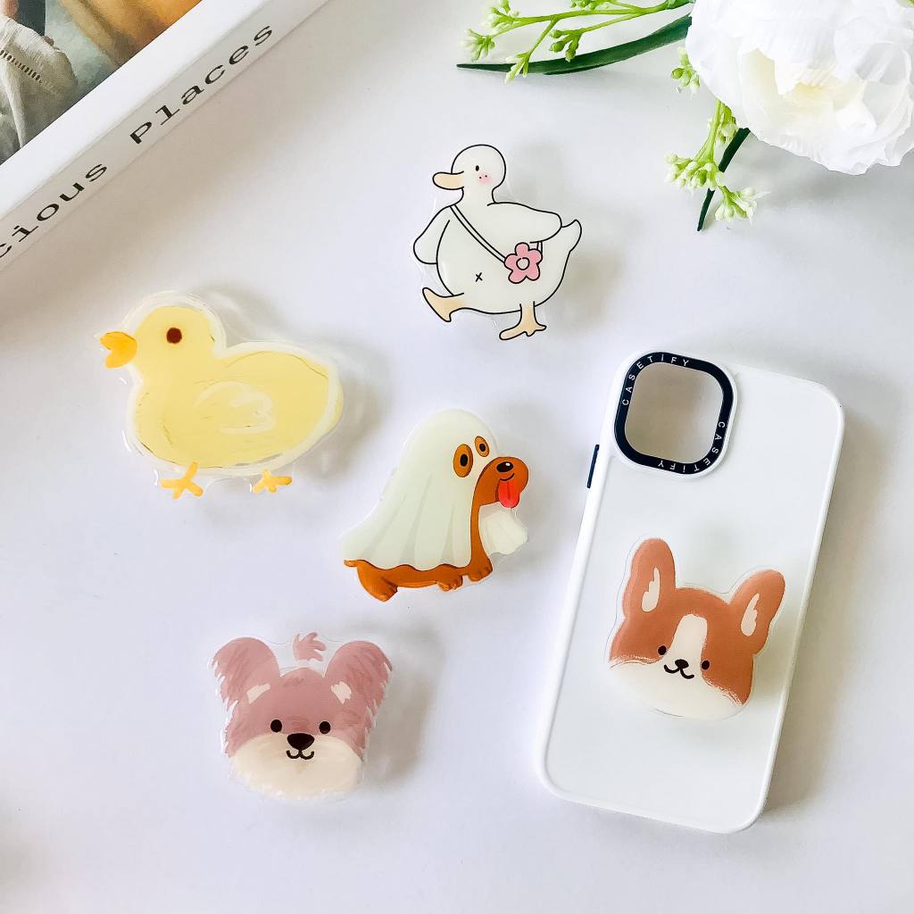 Griptok Acrylic หมาผ้าห่ม PopSocket การ์ตูนติดหลังมือถือ ที่ติดโทรศัพท์ กริ๊บต็อก