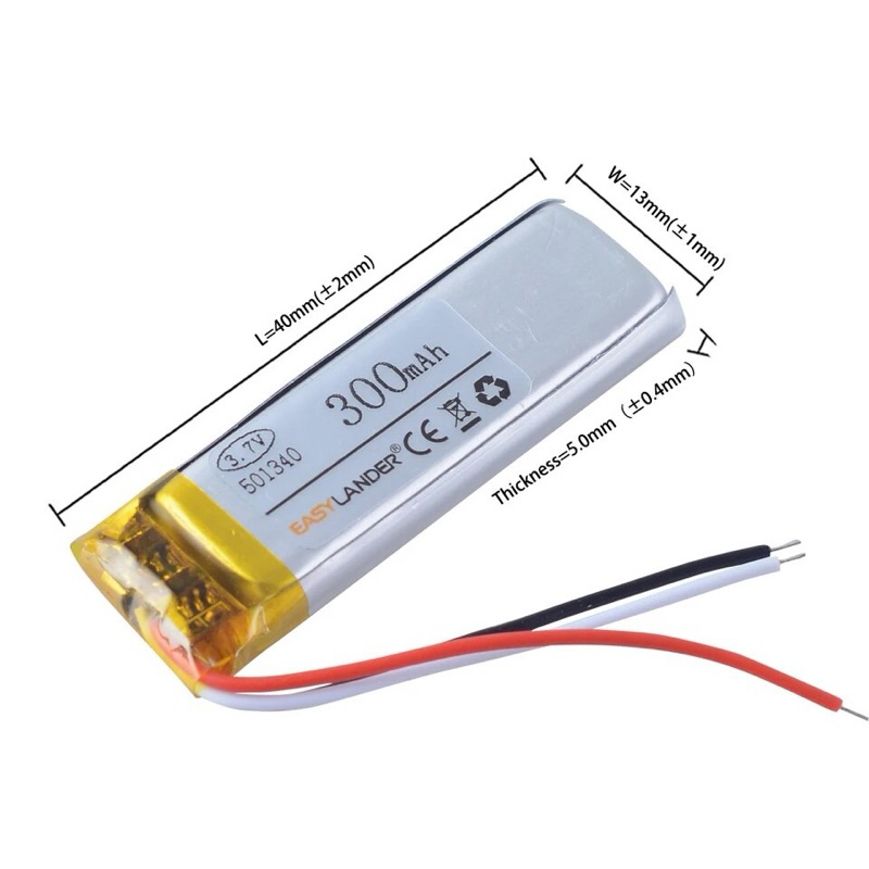 501340 3สาย ความจุ 300mAh 3.7v แบตโพลิเมอร์ สำหรับอุปกรณ์อิเลคทรอนิคขนาดเล็ก หูฟังไร้สาย