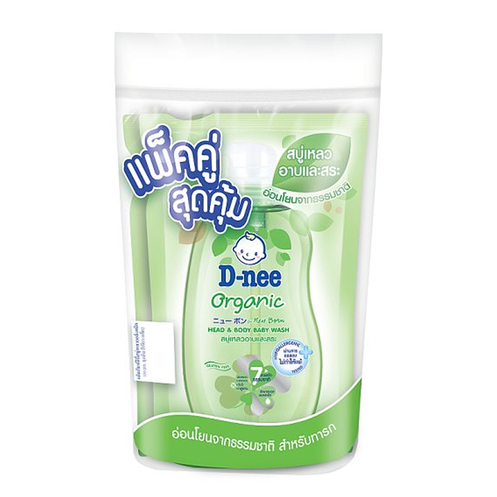 ดีนี่ ออร์แกนิค สบู่เหลว อาบและสระผม ขนาด 350 มล. (แพ็ค 2 ถุง) D-NEE ORGARIC HEAD & BODY BABY WASH 350 ML. PACK 2 BAGS.