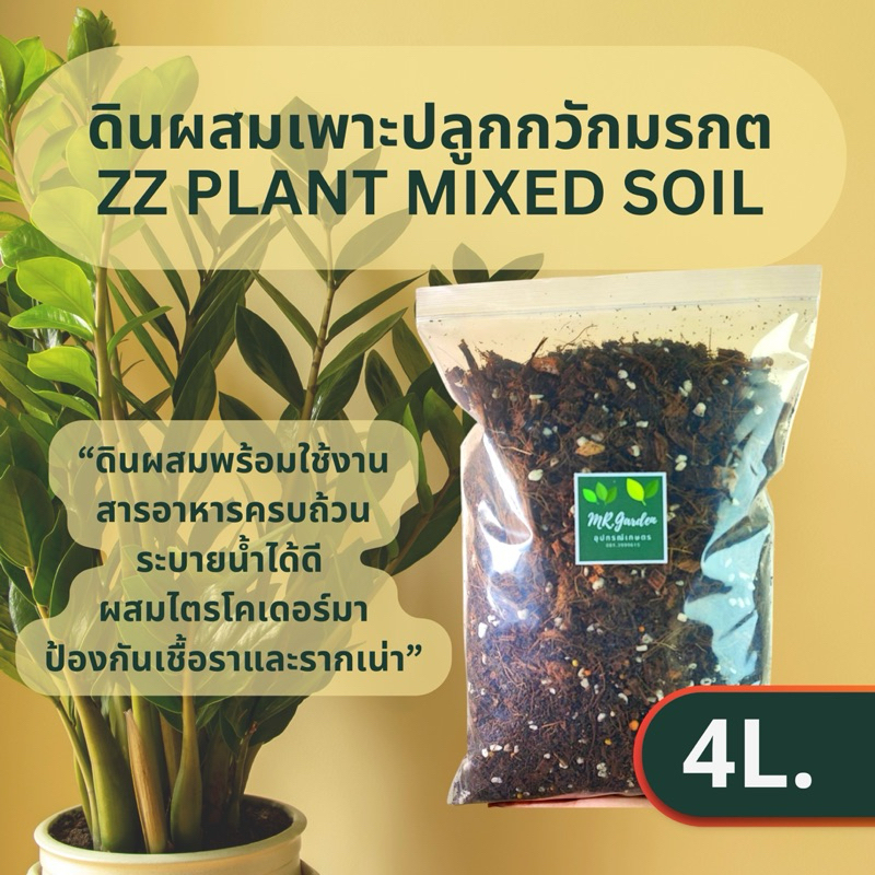ดินผสม ปรุงสำเร็จ ผสมสารป้องกันเชื้อราและรากเน่า เหมาะกับลิ้นมังกร Sansevieria ต้นกวักมรกต Zamioculcas Zamifolia